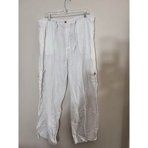 Women's white surfer style cargo linen pants size extra large